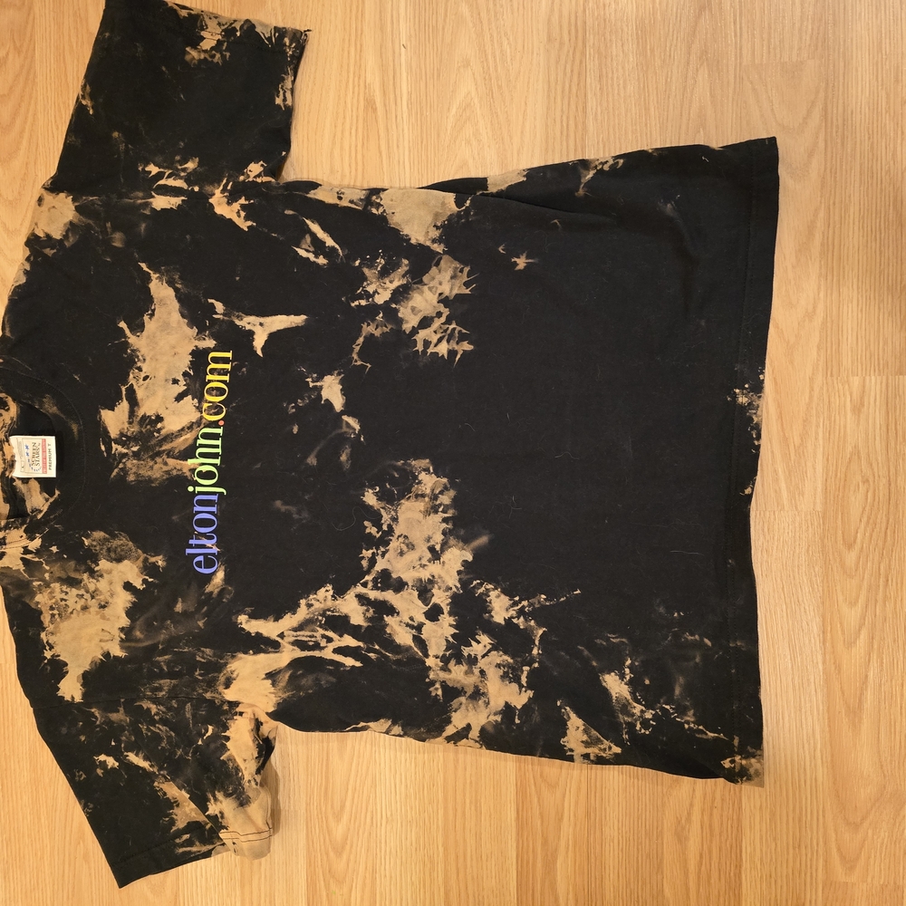 Ladies Large Tie-Dye T-Shirt - Black and Tan Elton Johnband Tee